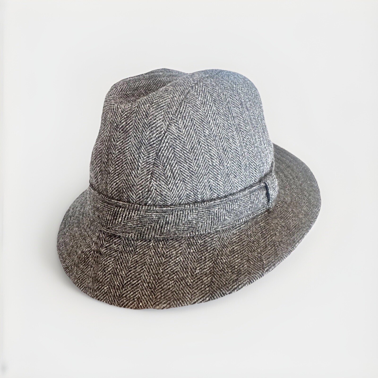 Pendleton Fedora Hat Cap Gray Wool Tweed Made In USA 22in Classic Professor Warm-image