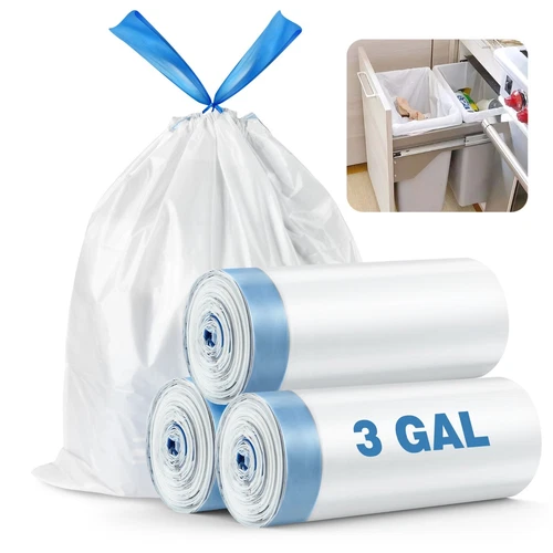 White Drawstring LDPE Rubbish Bags Waste Refuse Sacks 6 Gallon 1 Roll 40 Bags