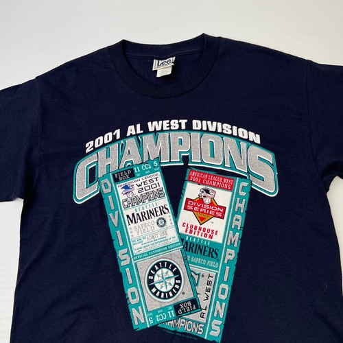 Vintage Seattle Mariners Shirt Men Medium 2001 AL West Champs Y2K Navy Cruise + - Picture 3 of 11