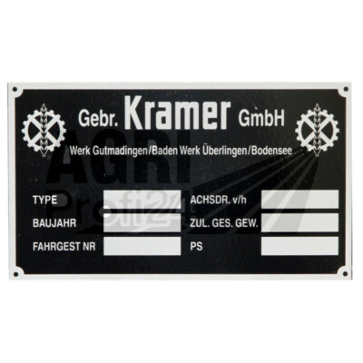 Typenschild für Gebr. Kramer GmbH Werk Gutmadingen