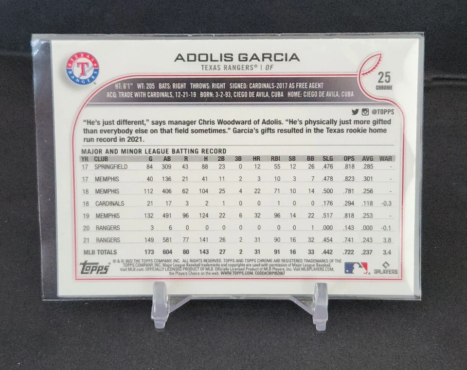 Adolis Garcia 2022 Topps Chrome Silver RC #25 - Image 2 of 2