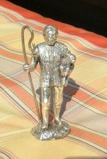 heavy silver plated shepherd & baby lamb figurine / statue