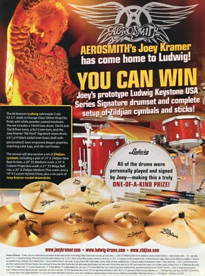 2011 Print Ad of Ludwig Keystone USA Drums Zildjian Cymbals Joey Kramer Contest