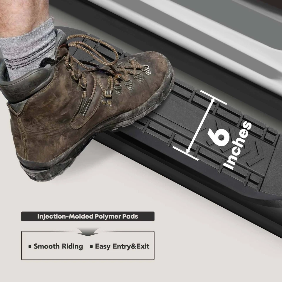 Barras laterales rectas ovaladas de acero negro de 6 pulgadas para Chevy GMC 2001-2014 doble cabina Foto 3 de 4