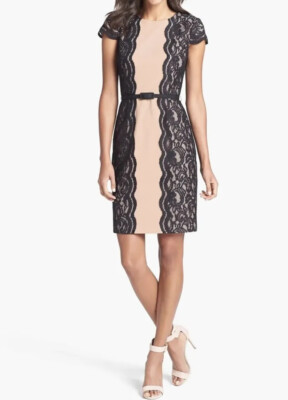 Ivy & Blue Sz 12 Maggy Boutique Lace Trim Ponte Knit Sheath Dress Pink  Black | eBay