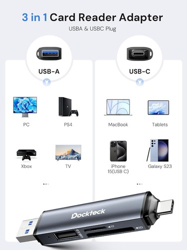 Dockteck SD Kartenleser, 5G Super Speed USB3.0 SD/TF Kartenleser, 3-Slot USB A/C - Bild 12 von 24