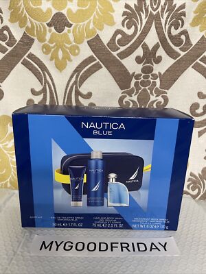 Nautica Blue Men's Dopp Kit Gift Set With Travel Toiletry Zipper Pouch W/  Handle