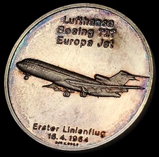 1964 Lufthansa Boeing 727 Europa Jet .999 Silver Proof Medal # 1126