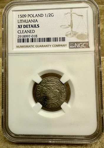 Poland Lithuania 1509 1/2 Groat Pólgrosz NGC XF Details Cleaned Sigismund Old