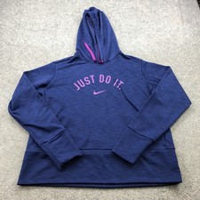 Nike Hoodie Womens Large Blue Dri-FIT Just Do It Swoosh Pullover Training
