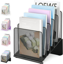 Desk File Organizer with 5 Section Vertical Rack for Home Office Black