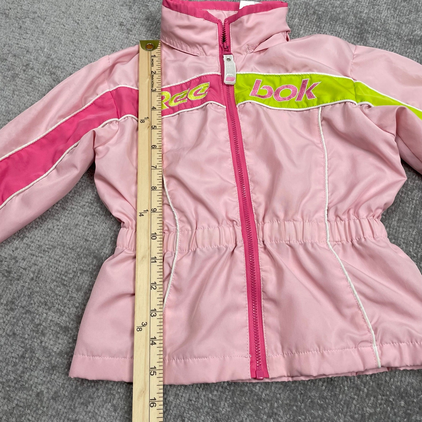 Reebok Toddler Girls Windbreaker Jacket 4T Pink Green Hooded Full Zip Retro y2k thumbnail 14