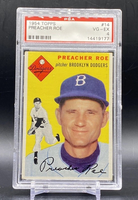 1954 Topps #14 Preacher Roe Brooklyn Dodgers Vintage Baseball Trading Card PSA 4