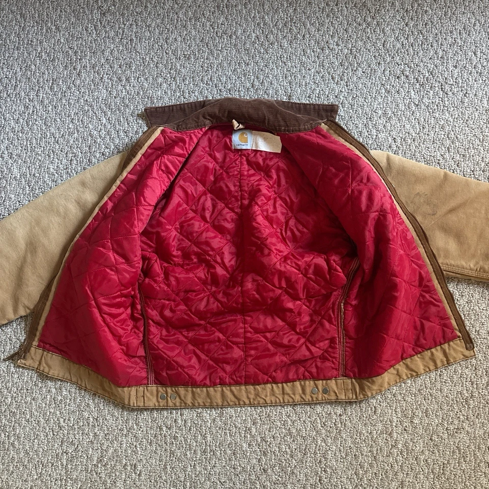 VTG Carhartt 80/90s Detroit Brown Red Lined Quilted Jacket 6QLJ Size 36 / Small - Image 3 of 4