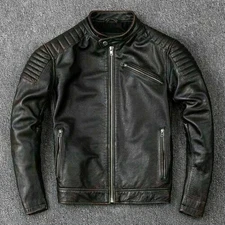 Herren Biker Vintage Motorrad Distressed Schwarz Cafe Racer Leder Jacke