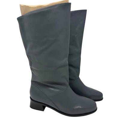 Vintage Markon Shelly Boots Gray Leather Tall Slouch Riding Low Heel Retro 8.5