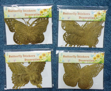 VINTAGE GOLD BUTTERFLY STICKERS 4 SEALED PACKS OF 10 EACH 3 SIZES DECORATIONS