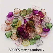 300pcs Vibrant Multicolor Transparent Acrylic Flower Beads, Mixed Sizes with Glo