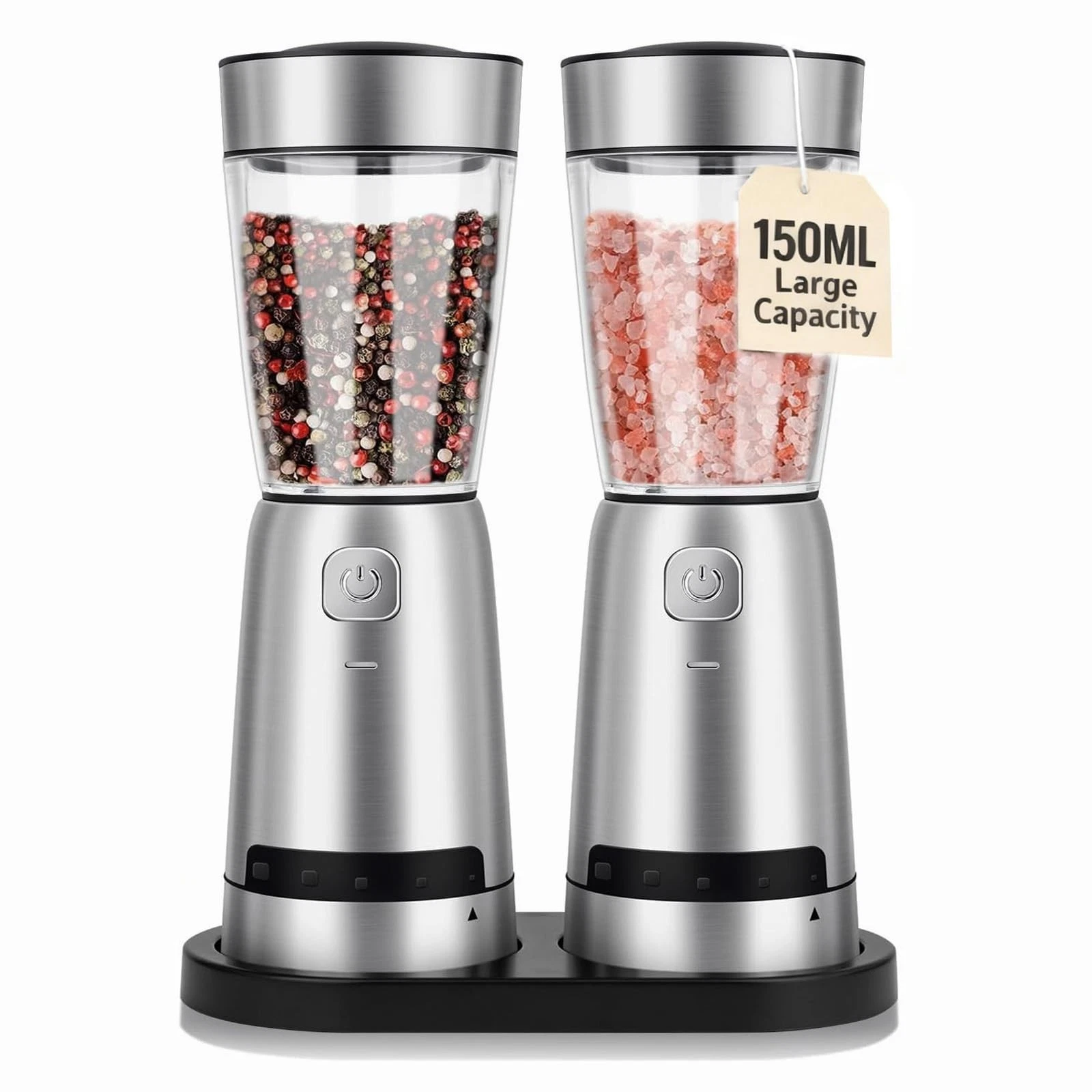 Electric Salt and Pepper Grinder Set, with LED Lights, Stainless Steel Automa...