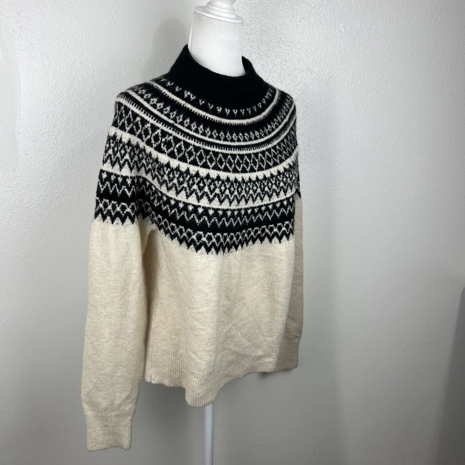 H&M свитер женщин маленький кремовый черный пуловер Fair Isle мягкий вязаный шерсти смесь Топ - Изображение 3 из 4