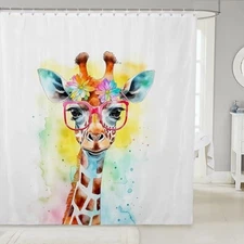  Watercolor Giraffe Kids Shower 72"W x 72"L (Pack of 1) Multi 09