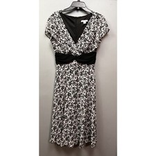 Dress Barn Dress Womens Size 10 Vintage 90s y2k black white floral Midi Flowy