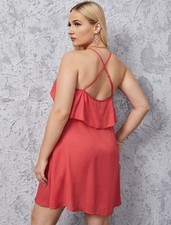 Coral Ruffle Criss Cross Cami Slip Dress Size 1XL 14-16 Party Holidays