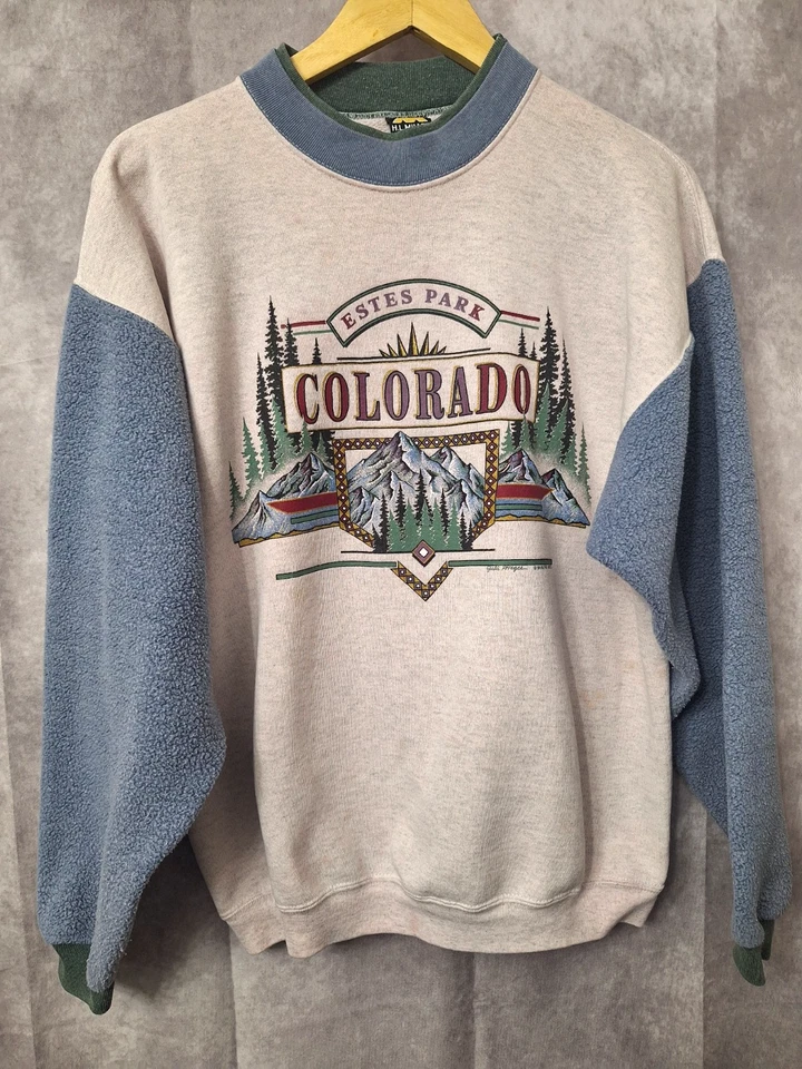 Sudadera De Colección Años 90 Colorado Estes Park Talla M Algodón Polar Colorblock LEER Foto 2 de 4