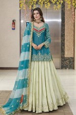 New Launching Silk Sky Blue Top Lehenga With Dupatta For Functional Wear