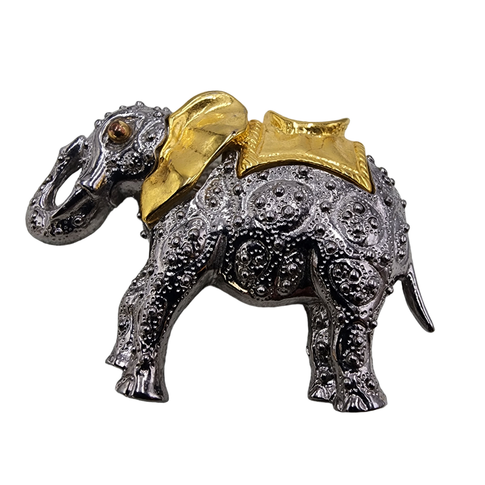 Vintage Textured Silver and Gold Tone Elephant Br… - image 3