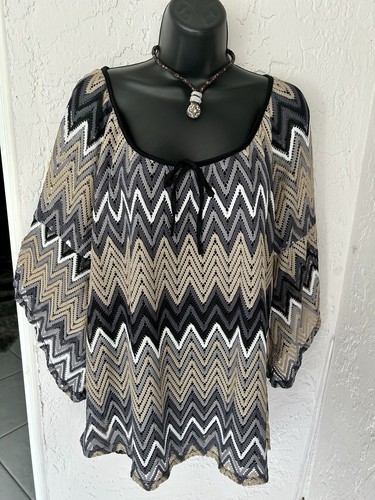 Chevron Layered FALL Blouse Top Bell Sleeve Size 2X  Multi TACER0