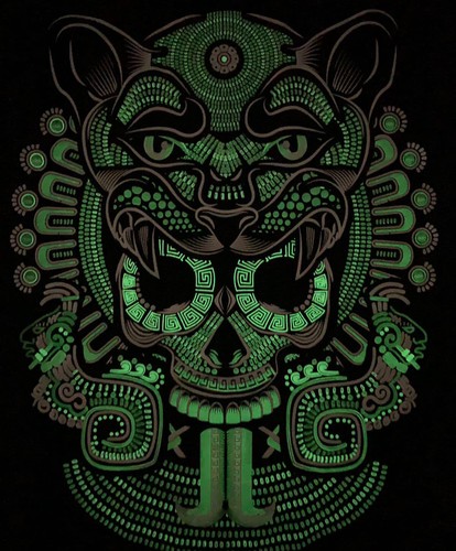 Mis Raices Mexican Graphic T-shirts Jaguar Warrior Glow in the dark T-shirt - Picture 4 of 6