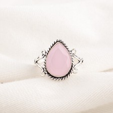 Rose Chalcedony Gemstone 925 Sterling Silver Ring Handmade Jewelry Ring For Gift