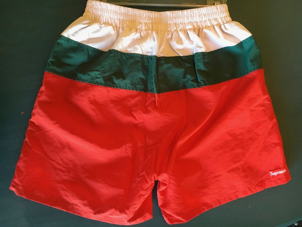 Supreme Split Logo Water Shorts Red Green White Stripe SS17 Supreme Split Logo Water Shorts Red Green White Stripe SS17