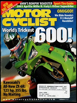 マガジン FEBRUARY 2003 MOTORCYCLIST MAGAZINE, KAWASAKI ZX-6R, APRILIA MILLE