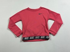 Nike Sweatshirt Girls Size Medium Pink Dri-Fit Spellout Pullover Pockets Swoosh