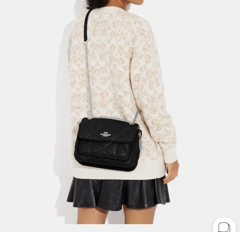 Borsa a tracolla trapuntata trapuntata nuova con etichette Coach Klare 25 nuova con etichette in pelle nera argento