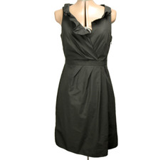 J. Crew 100% Cotton Ruffled Pleated Sleeveless V-Neck Little Black Dress Lined 6