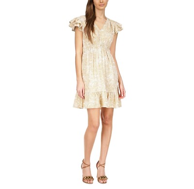 Michael Michael Kors Women's Paisley-Print Flutter-Sleeve Mini Dress (L, Khaki) Michael Michael Kors Women's Paisley-Print Flutter-Sleeve Mini Dress (L, Khaki)