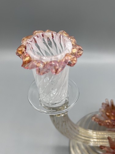 Candelabro Barovier & Toso Murano Bianco Laticino Macchie Oro Rosa Ricciolo - Foto 7 di 13