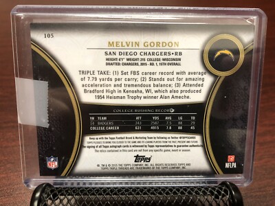 MELVIN GORDON 2015 TOPPS RC TRIPLE PATCH AUTO 9/99 ROOKIE | eBay