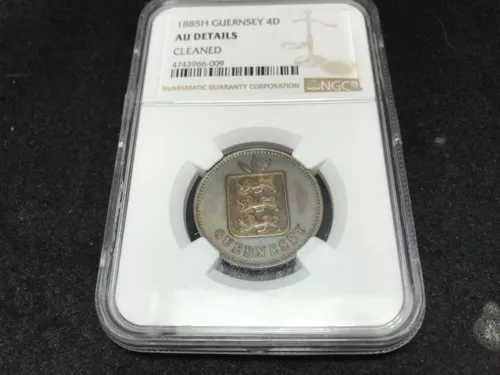T2: Guernsey 1885 H 4 Doubles Proof. NGC AU, Cleaned.  SELLER Paid Insurance.