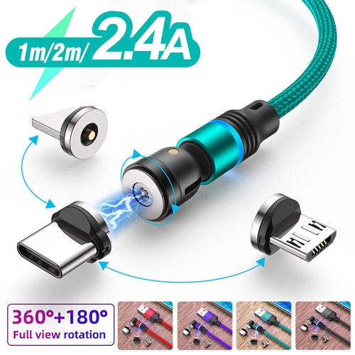 3-in-1 180°+360° Magnetic Charger Cable For Apple Micro USB Type-C Samsung LG
