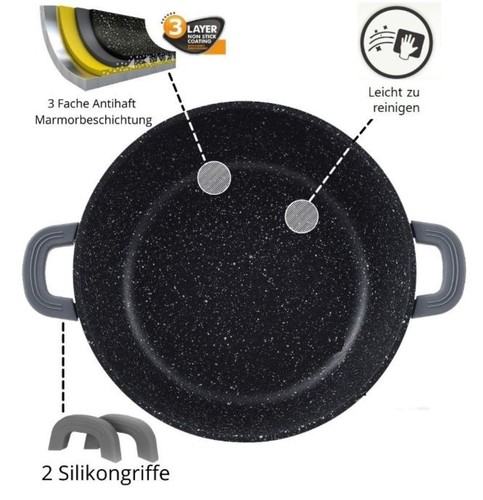 XXL Kochtopf mit Deckel ø44 cm mit Marmorbeschichtung ca. 23 L - Schwarz - Bild 5 von 8