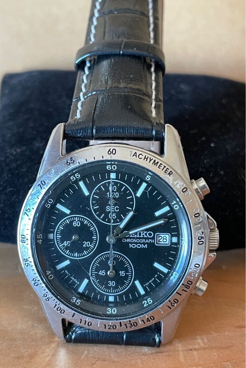 SEIKO Chronograph SND367PC Black Silver Men's Watch Working SEIKO Chronograph SND367PC Black Silver Men's Watch Working