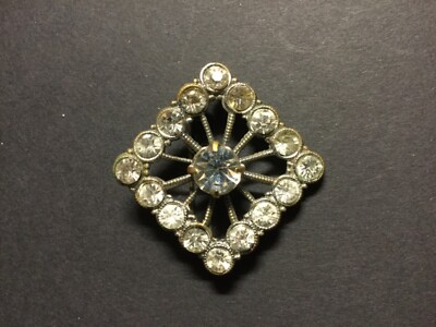 Broche Ancienne Avec Strass - Bijou Vintage En Alliage Argenté, Occasion