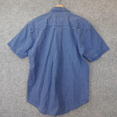 Utility Camp Shirt Mens Medium Blue WOLVERINE Short Sleeve Chambray Solid Work - Picture 2 of 13