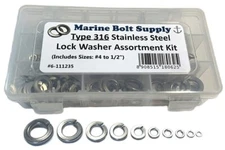 Type 316 Stainless Steel Lock Washer Assortment Kit Marine Bolt Supply 6-111235