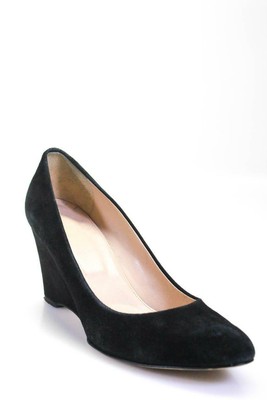 J CREW Black Suede Martina Wedge High Heel Shoe Womens $148