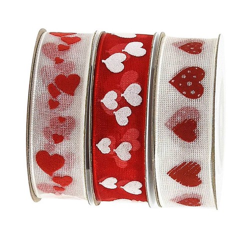 3x Printed Love Heart Sheer Ribbon for Valentine's Day Gift Wrapping Wedding - Picture 3 of 7